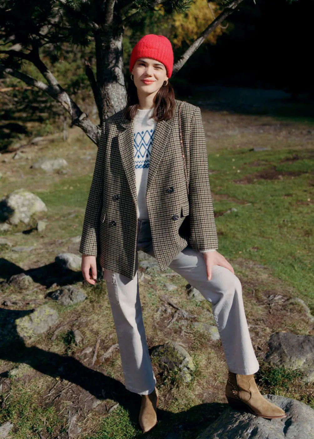 Americana Cruzada Pata De Gallo Con Lana-Brownie Spain Sale