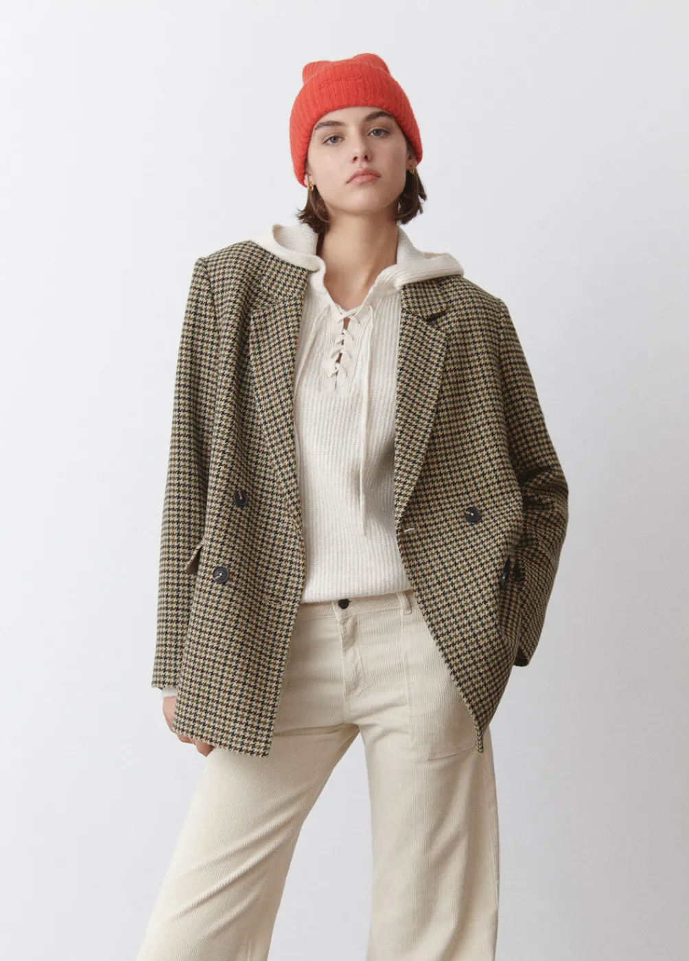 Americana Cruzada Pata De Gallo Con Lana-Brownie Spain Sale