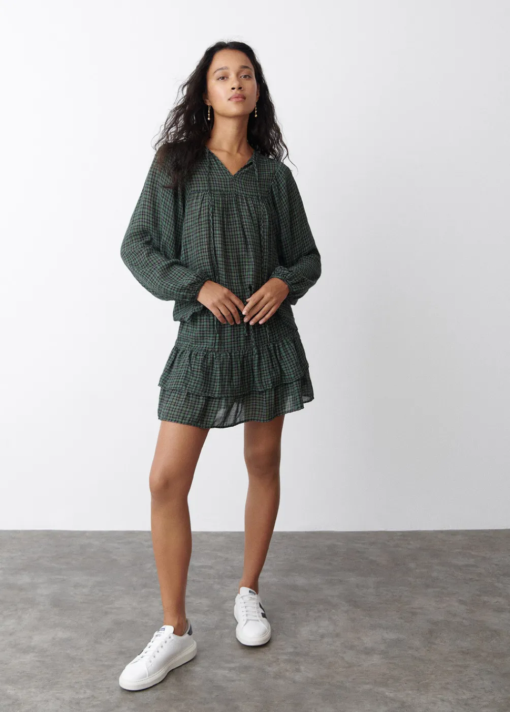 Blusa Cuadros Escote Cuadrado-Brownie Spain Fashion