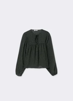 Blusa Cuadros Escote Cuadrado-Brownie Spain Fashion