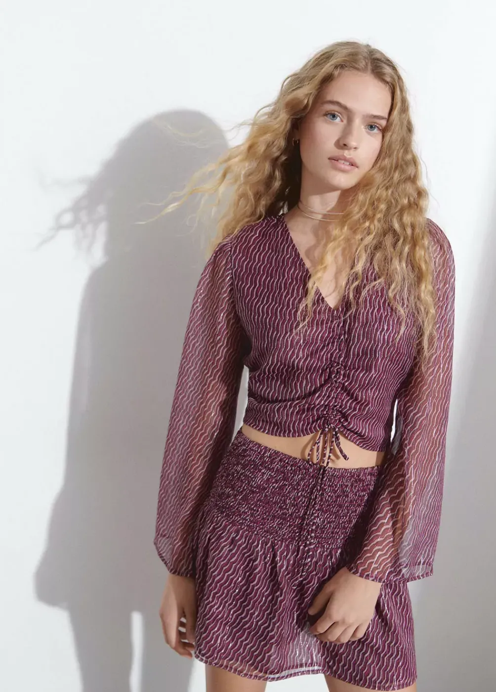 Blusa Mangas Volumen Lace Up-Brownie Spain Fashion