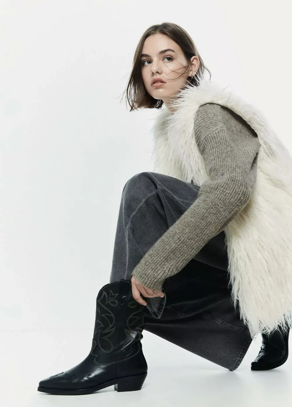 Bota Cowboy Pespuntes Contraste Piel-Brownie Spain New