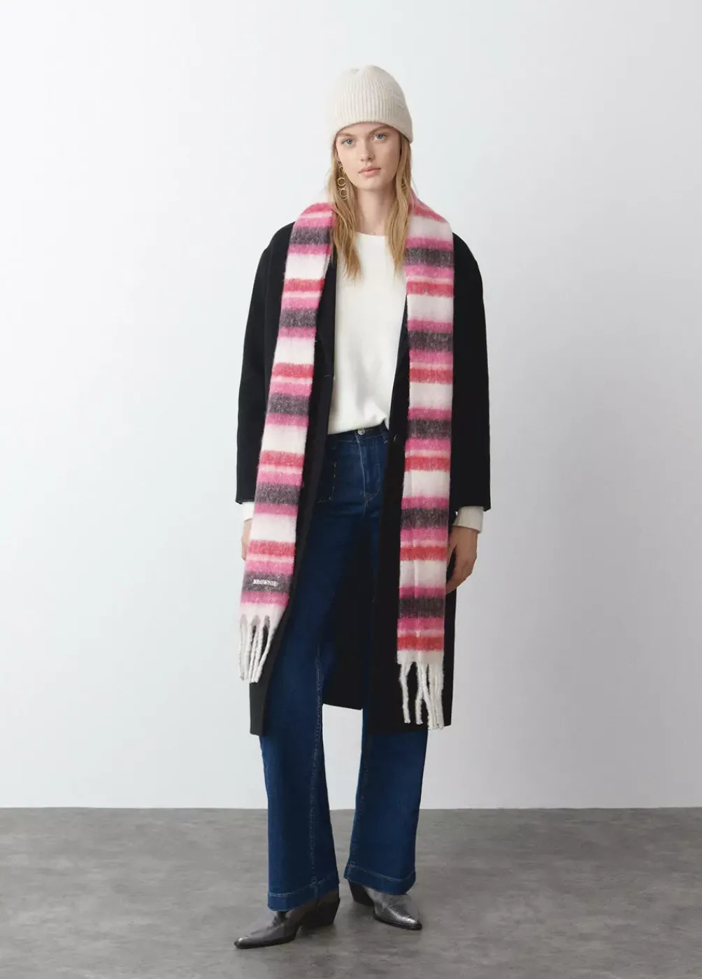 Bufanda Gruesa Estrecha Rayas Flecos-Brownie Spain New