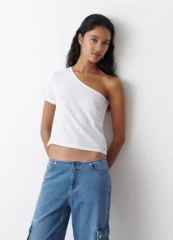 Camiseta Asimetrica Manga Corta Blanca-Brownie Spain Outlet