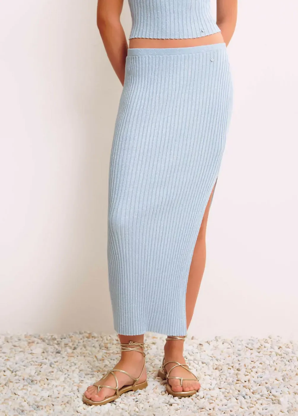 Falda Calada Punto Hilo Metalizado-Brownie Spain Best