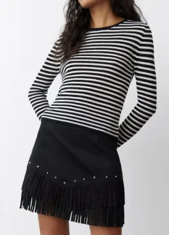 Falda Efecto Ante Flecos Y Tachas-Brownie Spain Hot