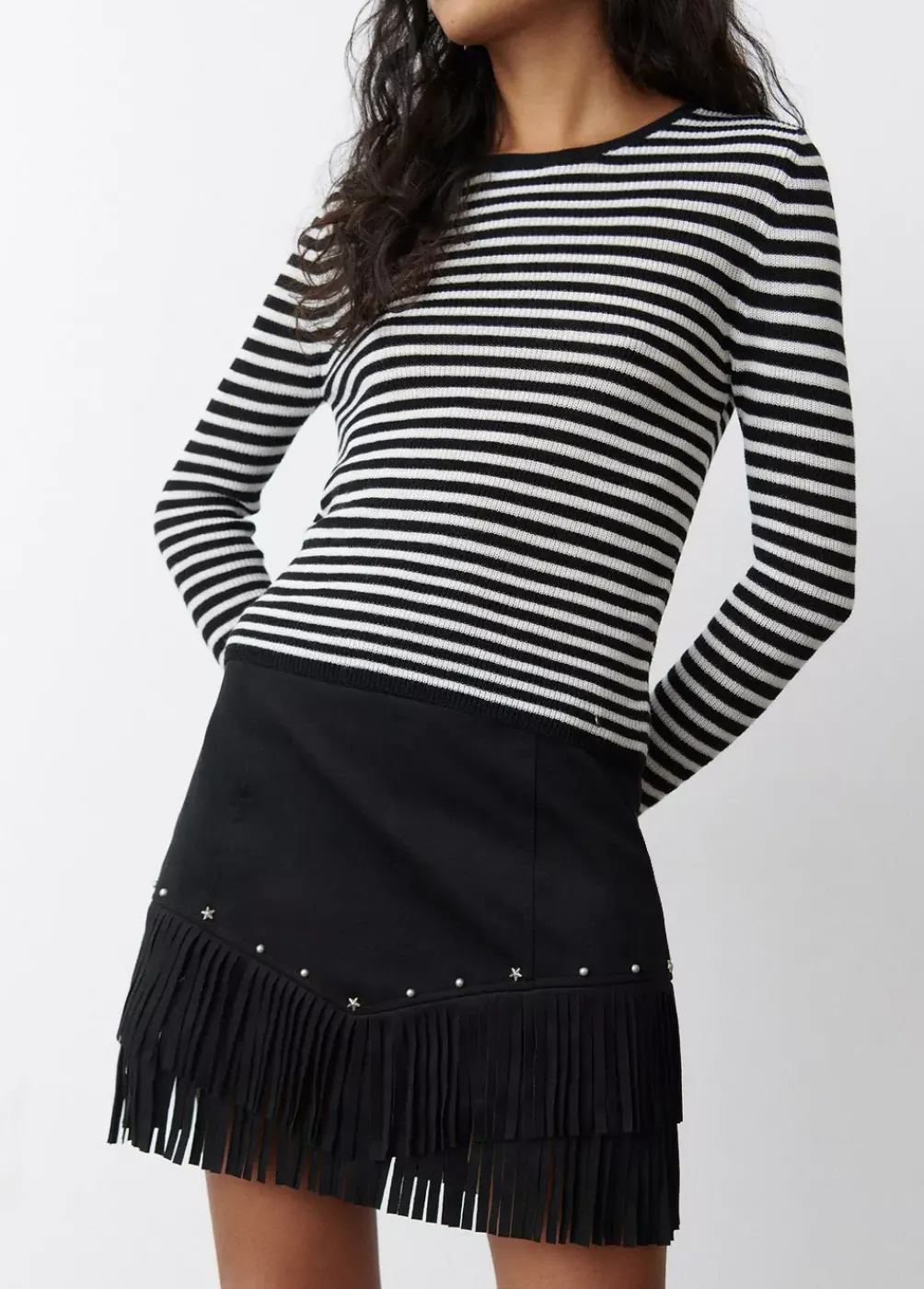 Falda Efecto Ante Flecos Y Tachas-Brownie Spain Hot