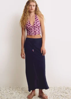 Falda Larga Lisa Detalle Abalorio-Brownie Spain Sale