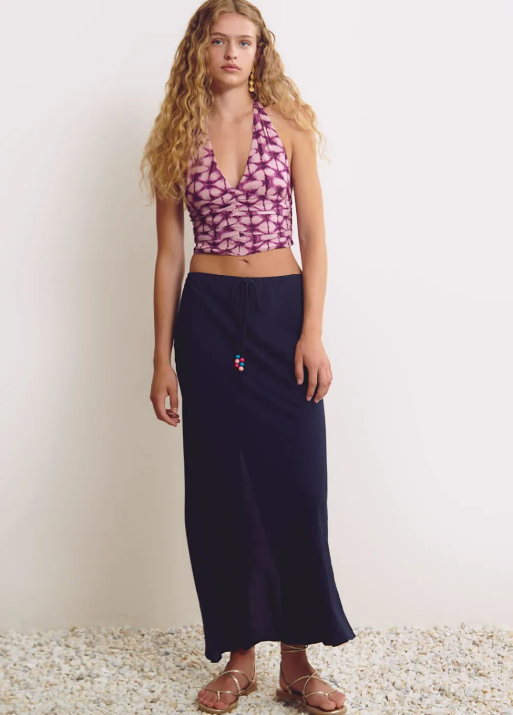 Falda Larga Lisa Detalle Abalorio-Brownie Spain Sale