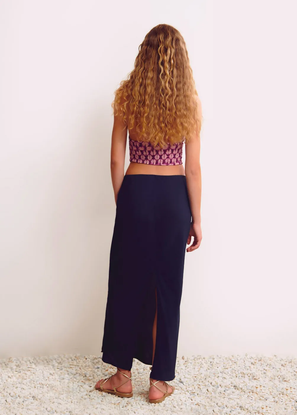 Falda Larga Lisa Detalle Abalorio-Brownie Spain Sale