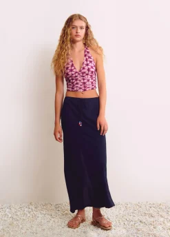 Falda Larga Lisa Detalle Abalorio-Brownie Spain Sale