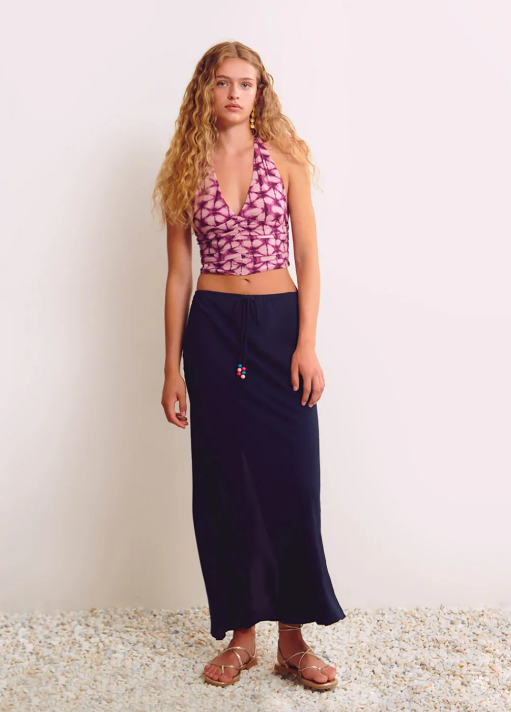 Falda Larga Lisa Detalle Abalorio-Brownie Spain Sale