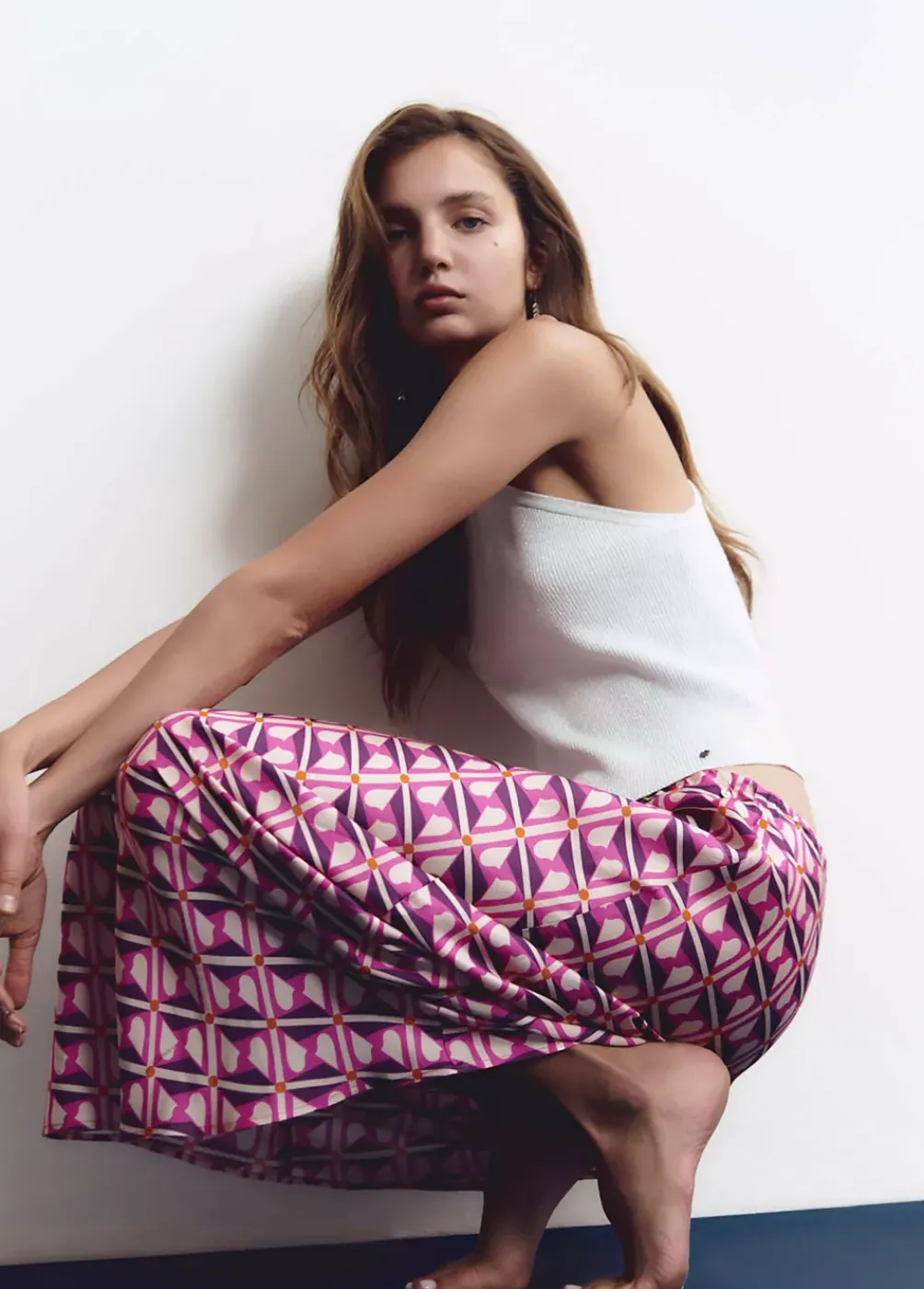 Falda Midi Estampada Satinada-Brownie Spain Discount