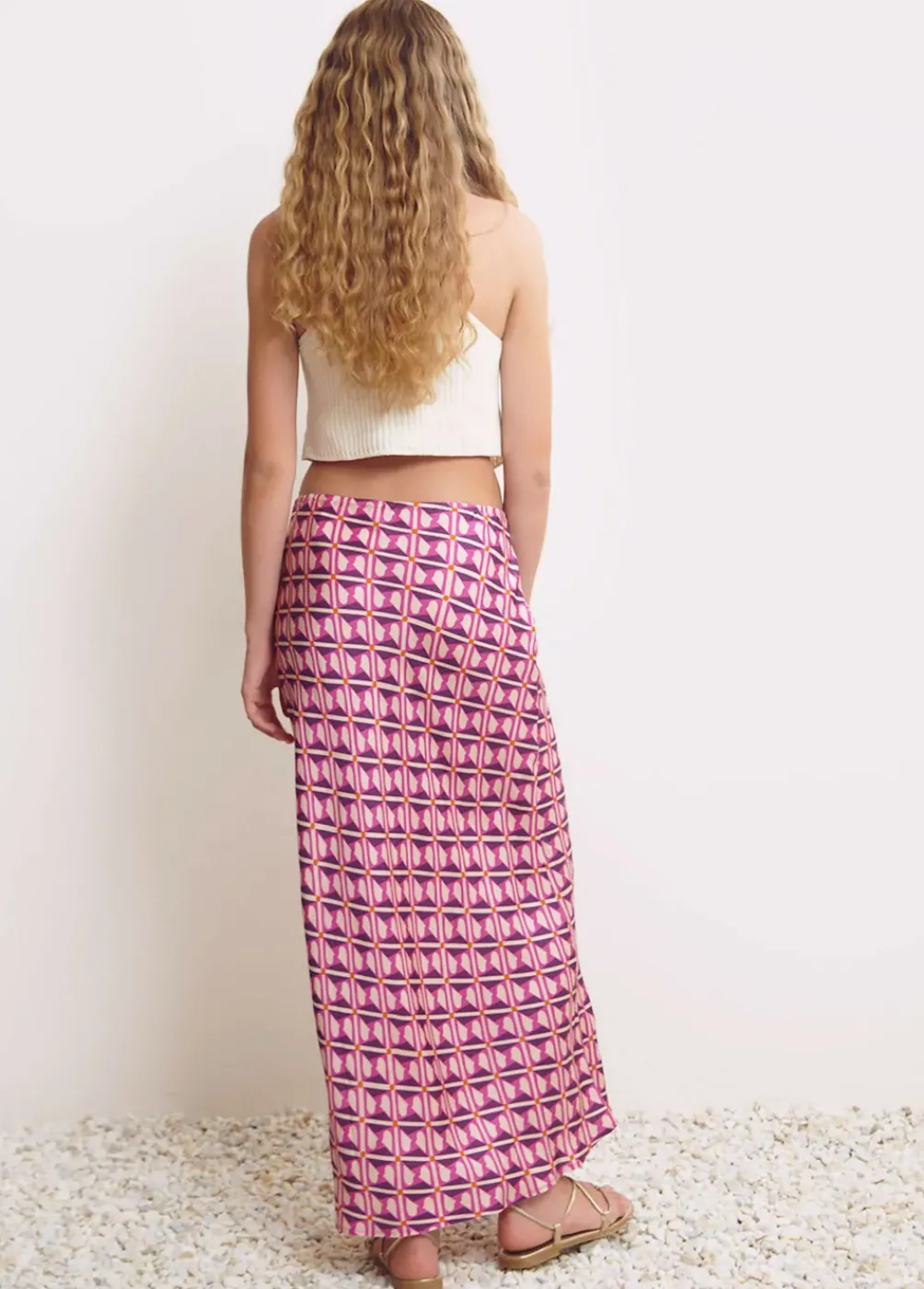 Falda Midi Estampada Satinada-Brownie Spain Discount