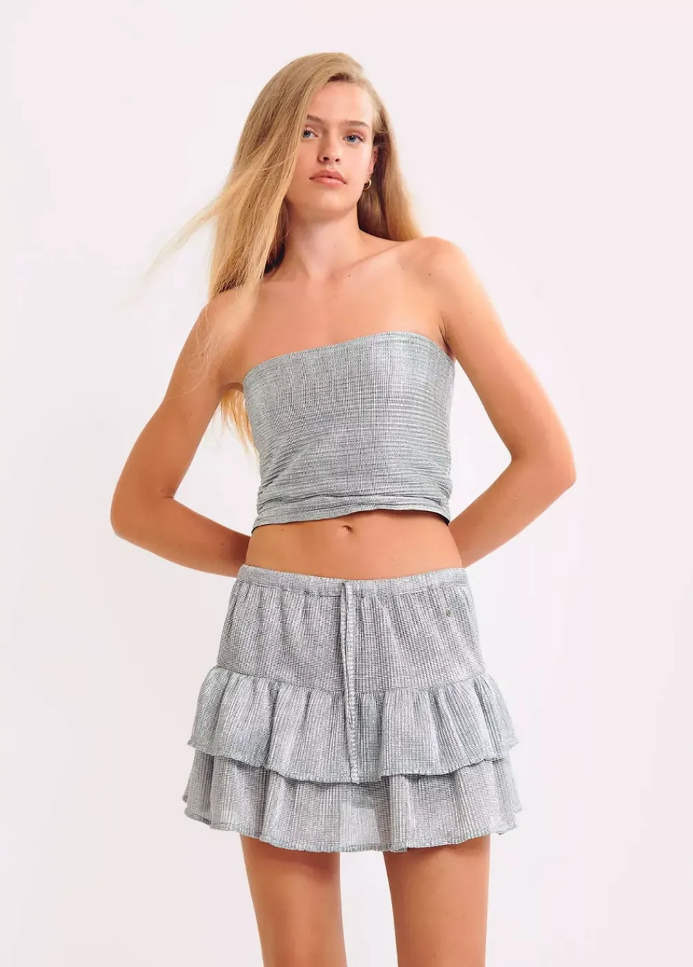 Falda Volantes Tejido Plateado-Brownie Spain Best