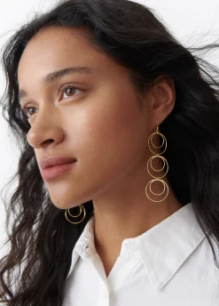 Pendientes Largos Tres Aros Dobles-Brownie Spain Hot