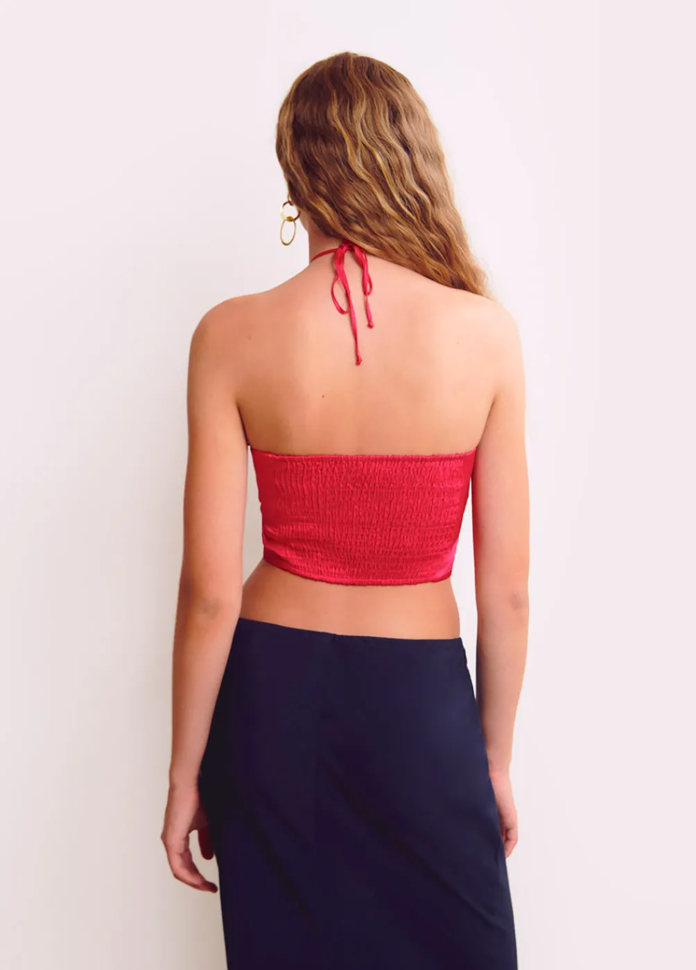 Top Drapeado Abalorios Satinado Liso-Brownie Spain Sale