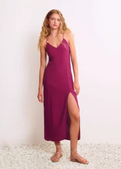 Vestido Largo Liso Detalle Abalorios-Brownie Spain Discount