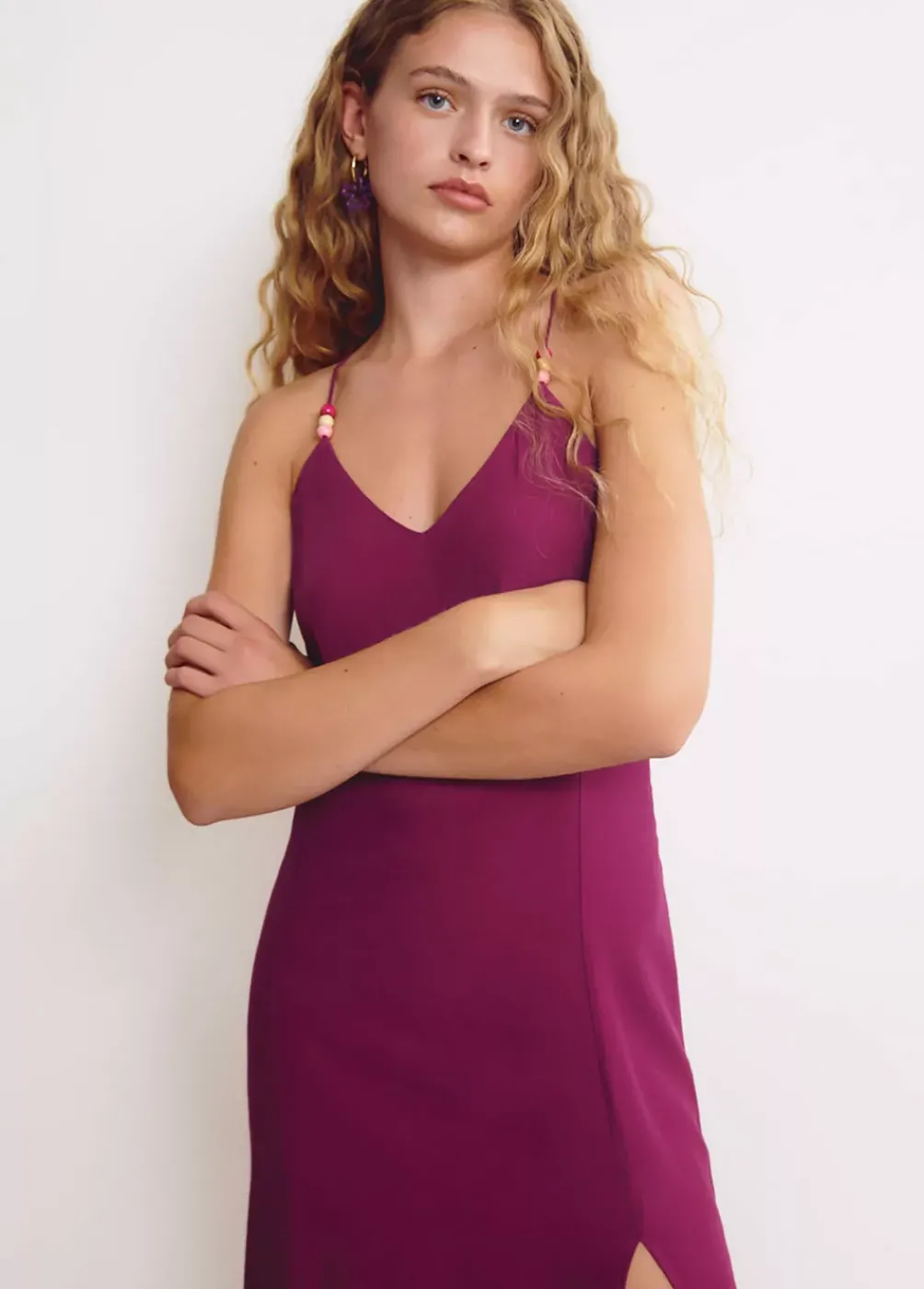 Vestido Largo Liso Detalle Abalorios-Brownie Spain Discount